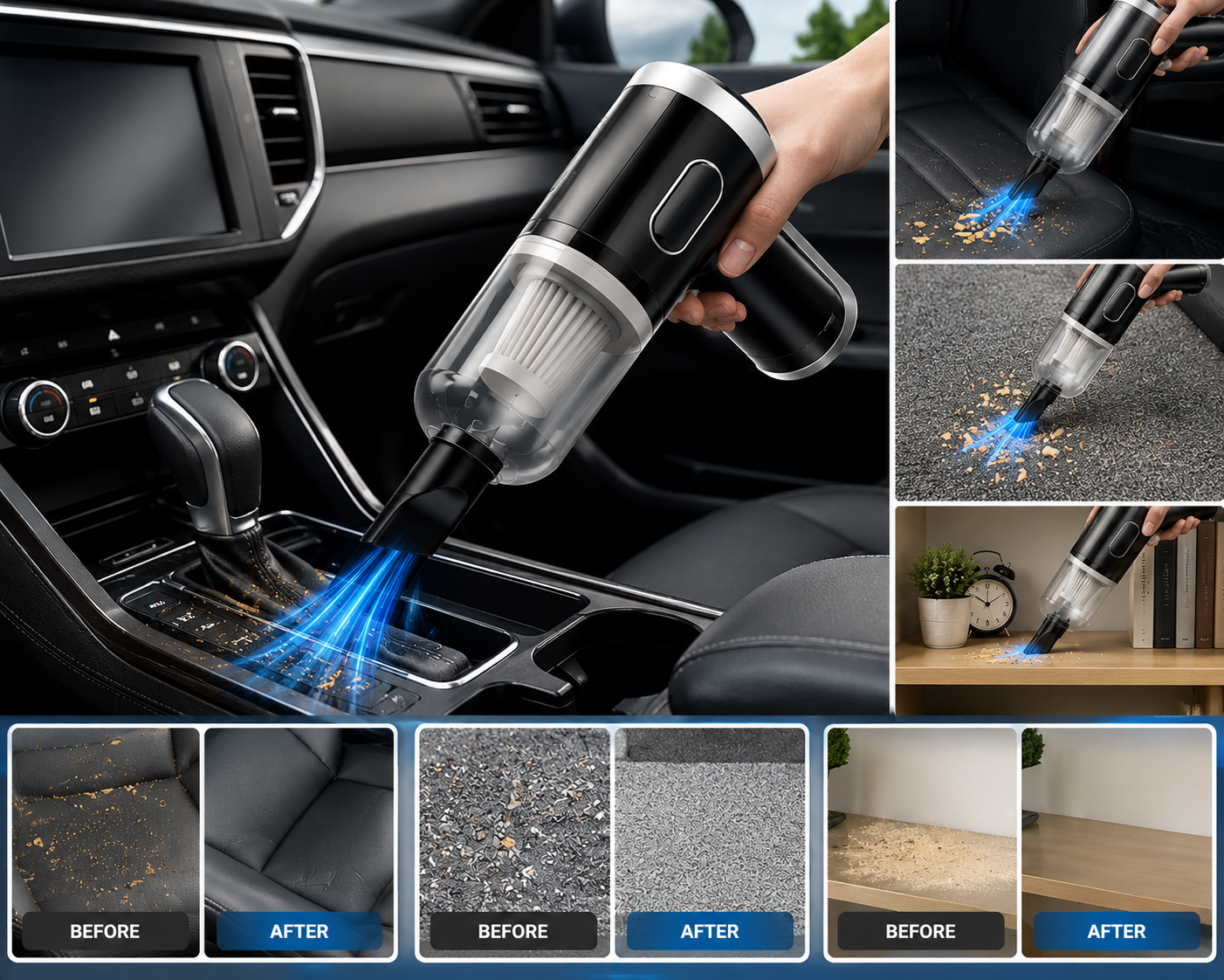 3-in-1 Wireless Portable Car Vacuum Cleaner & Air Blower – Powerful Rechargeable Handheld Vacuum for Car, Home, Office & Keyboard Cleaning