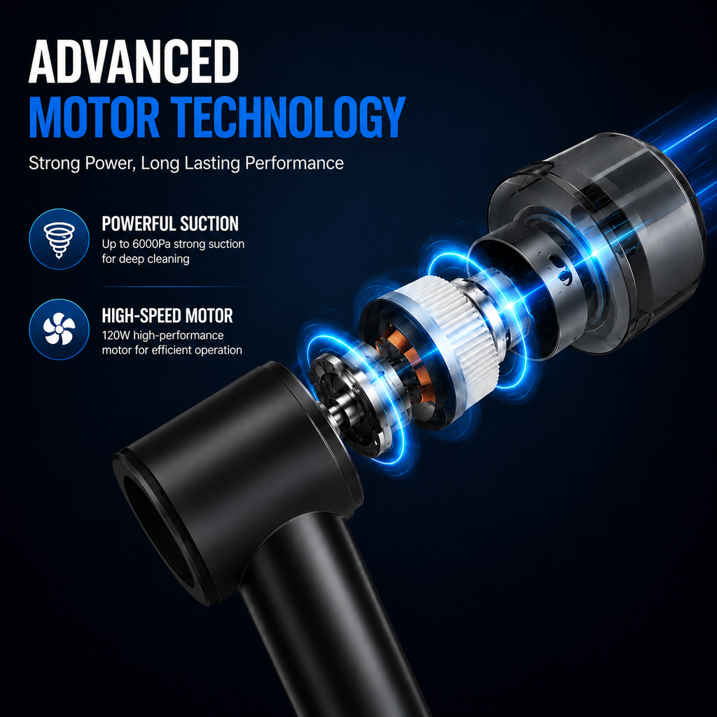 3-in-1 Wireless Portable Car Vacuum Cleaner & Air Blower – Powerful Rechargeable Handheld Vacuum for Car, Home, Office & Keyboard Cleaning