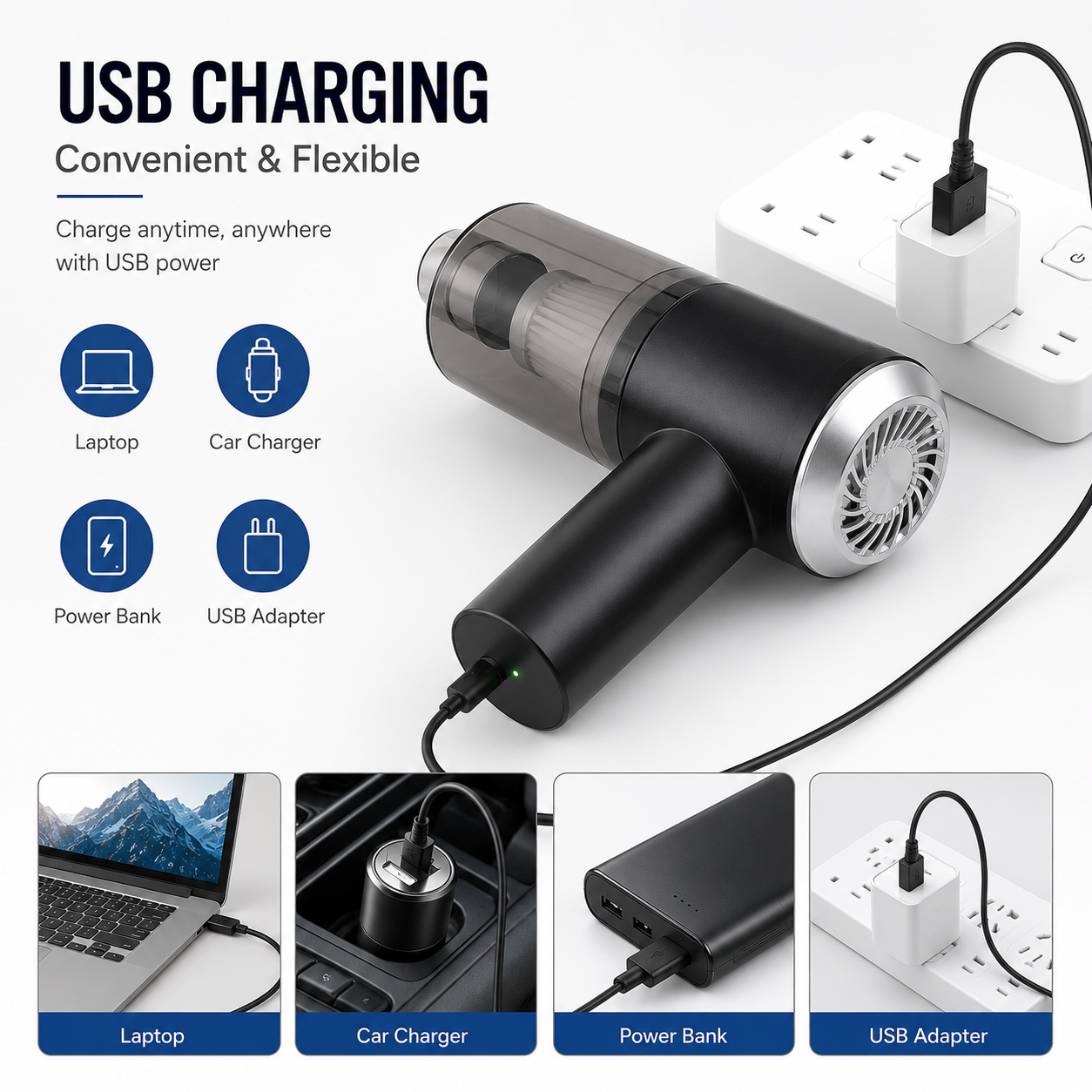 3-in-1 Wireless Portable Car Vacuum Cleaner & Air Blower – Powerful Rechargeable Handheld Vacuum for Car, Home, Office & Keyboard Cleaning