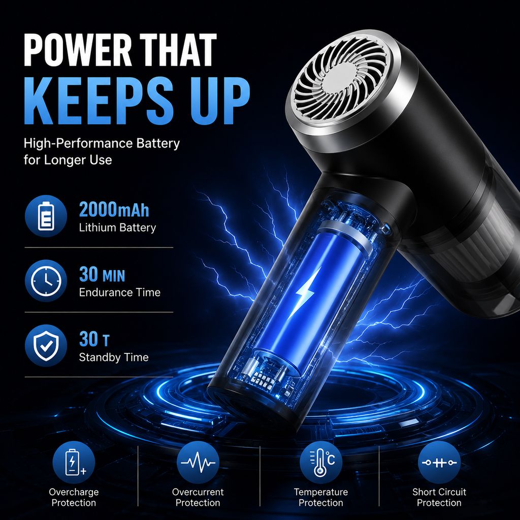 3-in-1 Wireless Portable Car Vacuum Cleaner & Air Blower – Powerful Rechargeable Handheld Vacuum for Car, Home, Office & Keyboard Cleaning