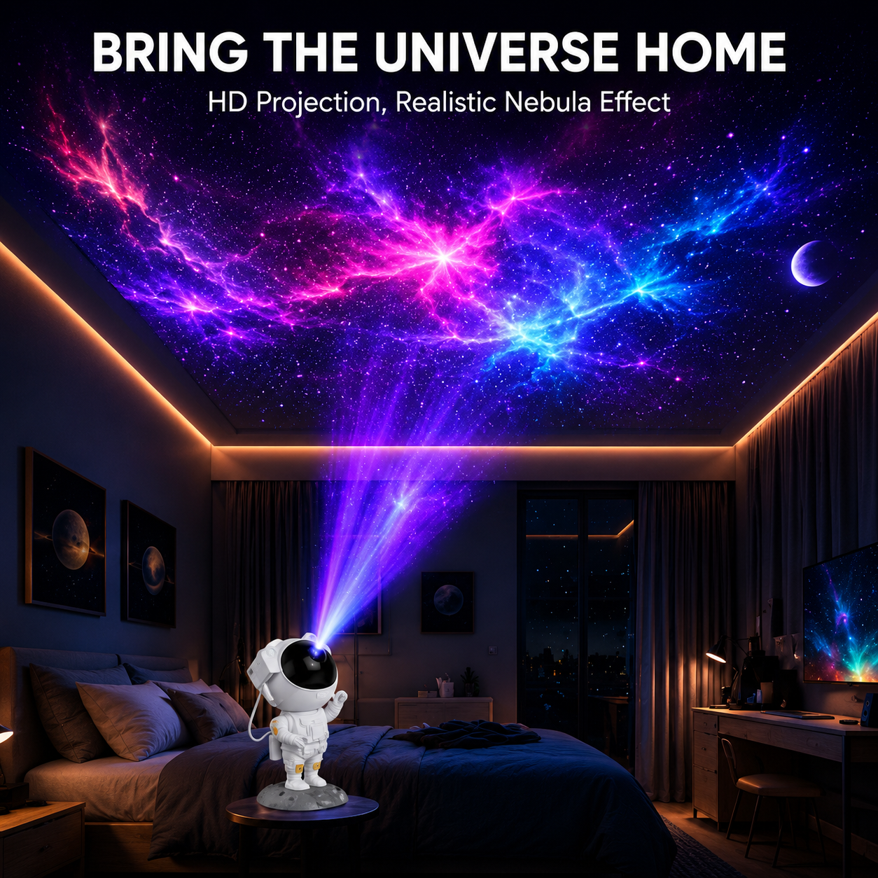 Astronaut Galaxy Projector Night Light with Remote Control, 360° Adjustable Star Projector Lamp, 8 Nebula Modes LED Space Light for Kids Bedroom, Gaming Room & Home Decoration